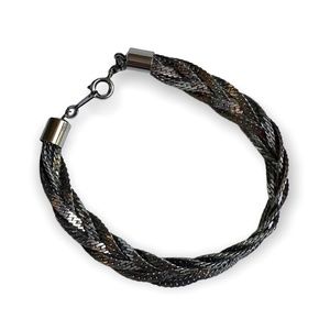 Vintage Braided Herringbone Chain Bracelet 925 Italy